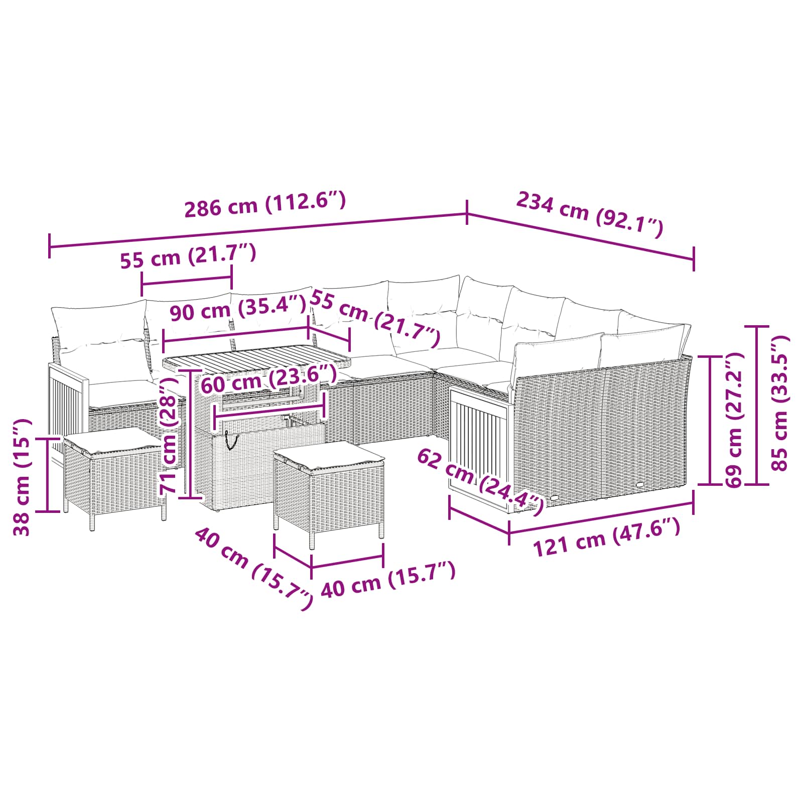 Tuinbankenset met kussen 12 pcs Beige en Crème