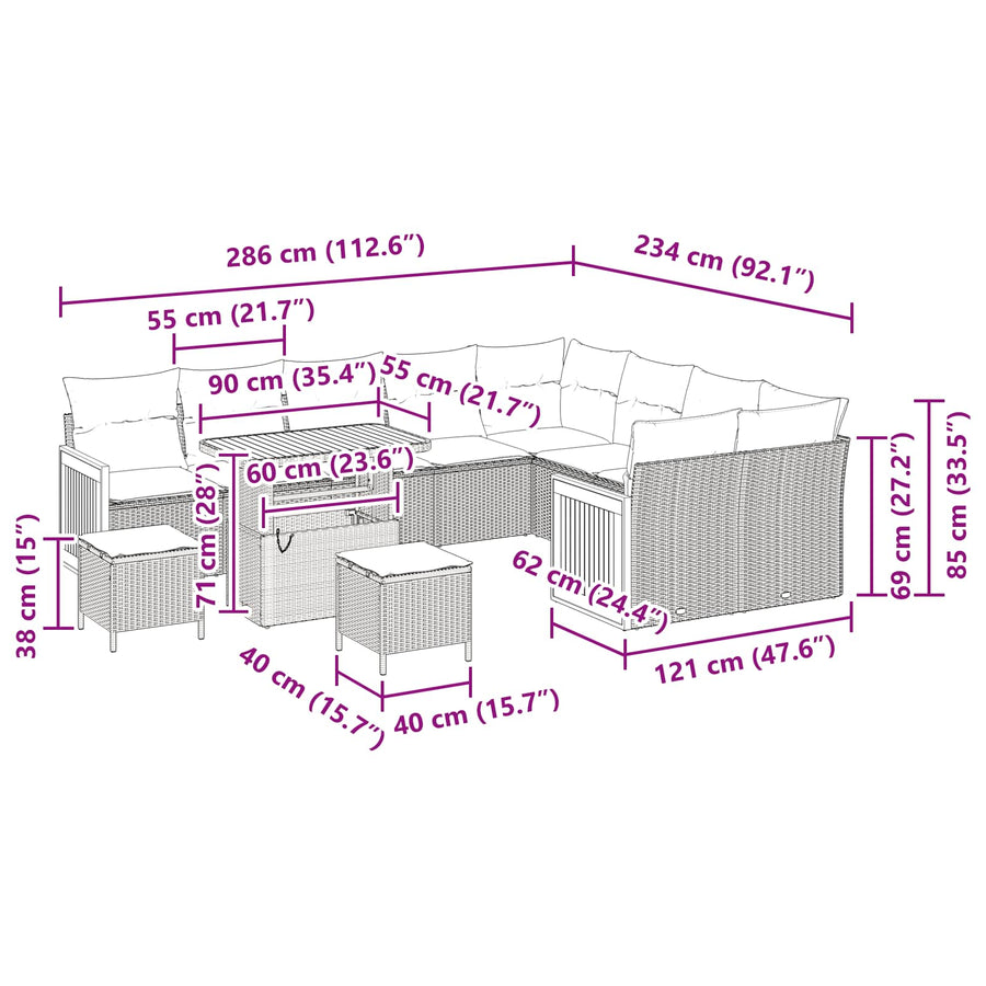 Tuinbankenset met kussen 12 pcs Beige en Crème