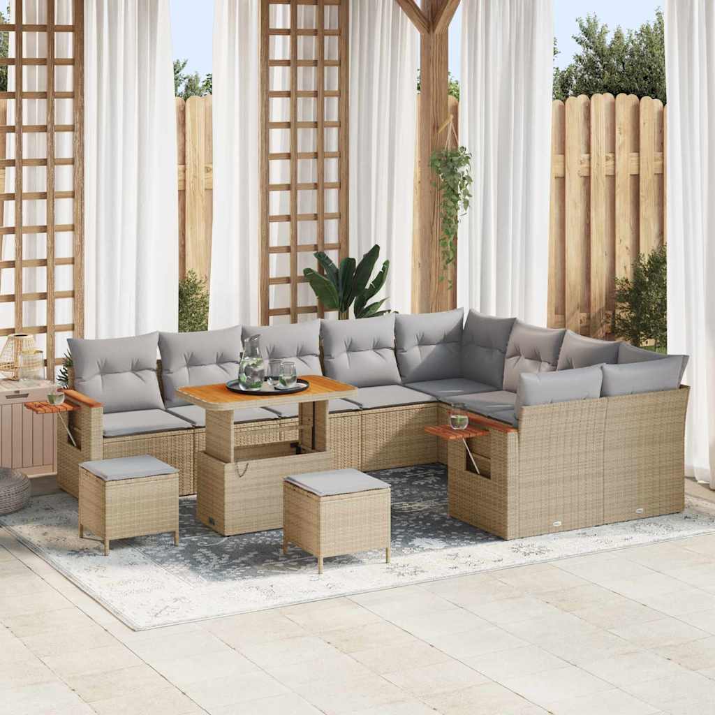 Tuinbankenset met kussen 12 pcs Beige en Licht Grijs