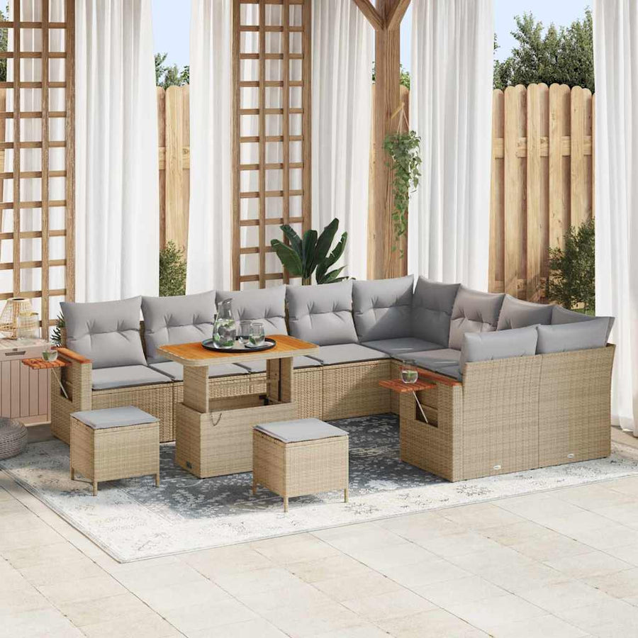 Tuinbankenset met kussen 12 pcs Beige en Licht Grijs