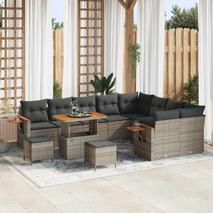 Tuinbankenset 12 pcs Grijs Poly rattan en gepoedercoat staal