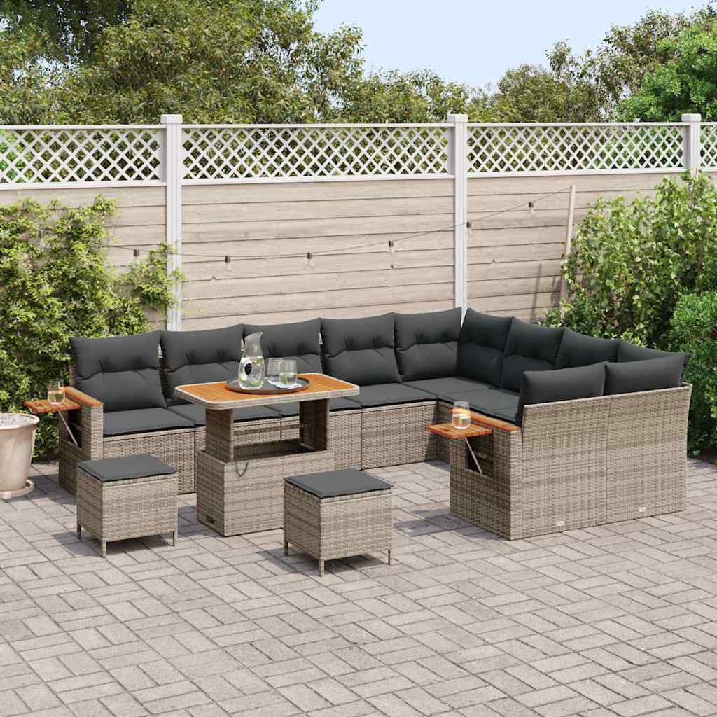 Tuinbankenset 12 pcs Grijs Poly rattan en gepoedercoat staal