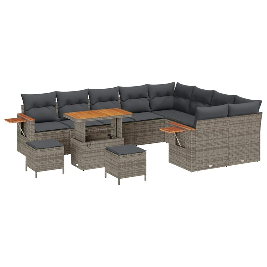 Tuinbankenset 12 pcs Grijs Poly rattan en gepoedercoat staal