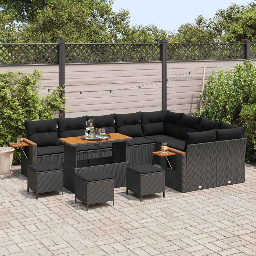 Tuinbankenset 13 pcs Zwart Poly rattan en gepoedercoat staal