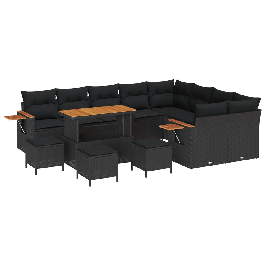 Tuinbankenset 13 pcs Zwart Poly rattan en gepoedercoat staal