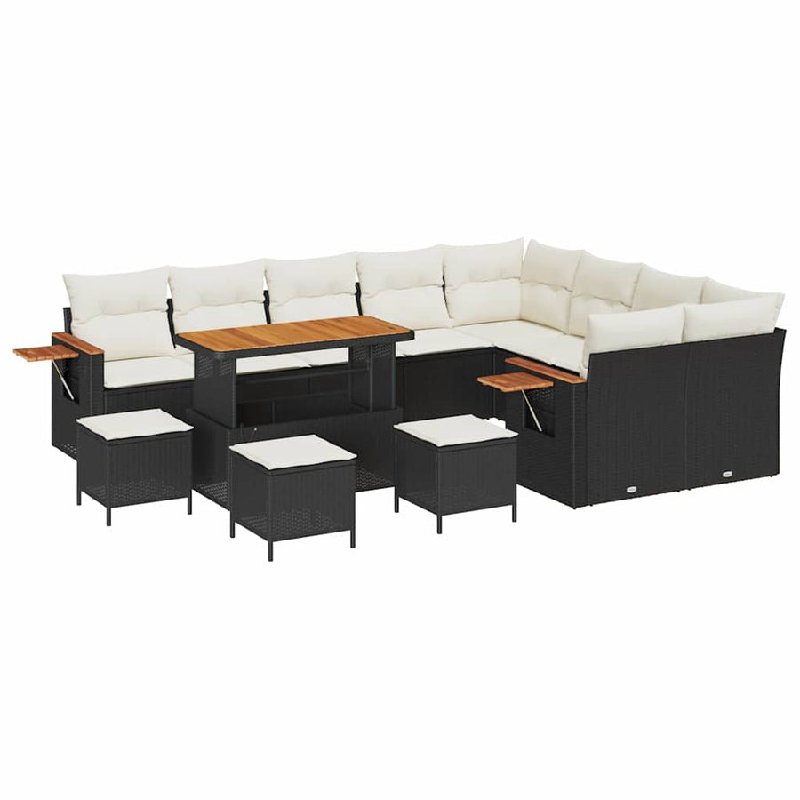 Tuinbankenset met kussen 13 pcs Zwart en Crème