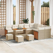 Tuin loungeset 13-delig poly rattan acaciahout beige crème