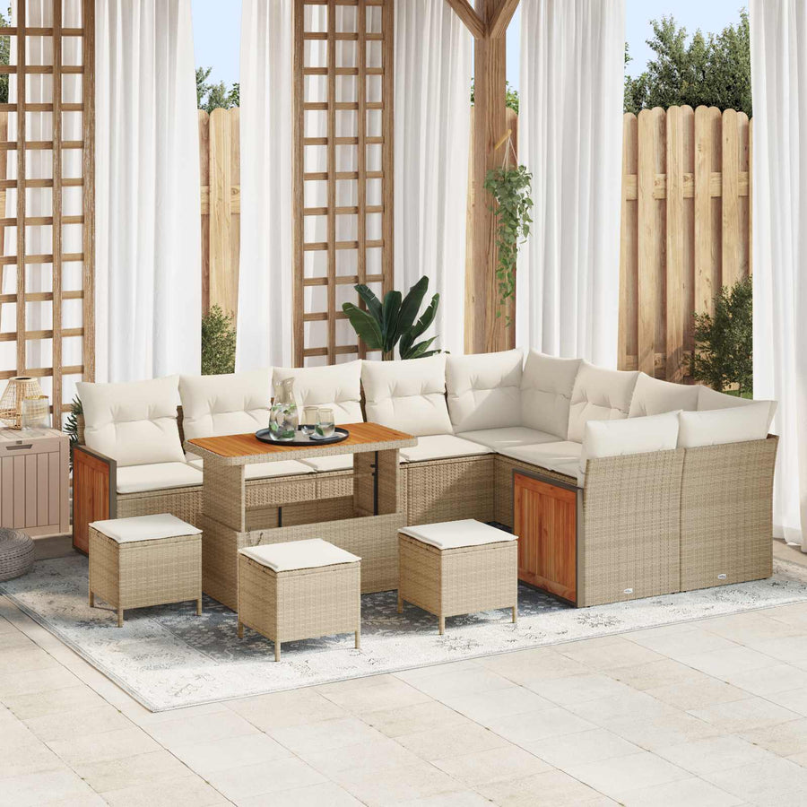 Tuinbankenset met kussen 13 pcs Beige en Crème