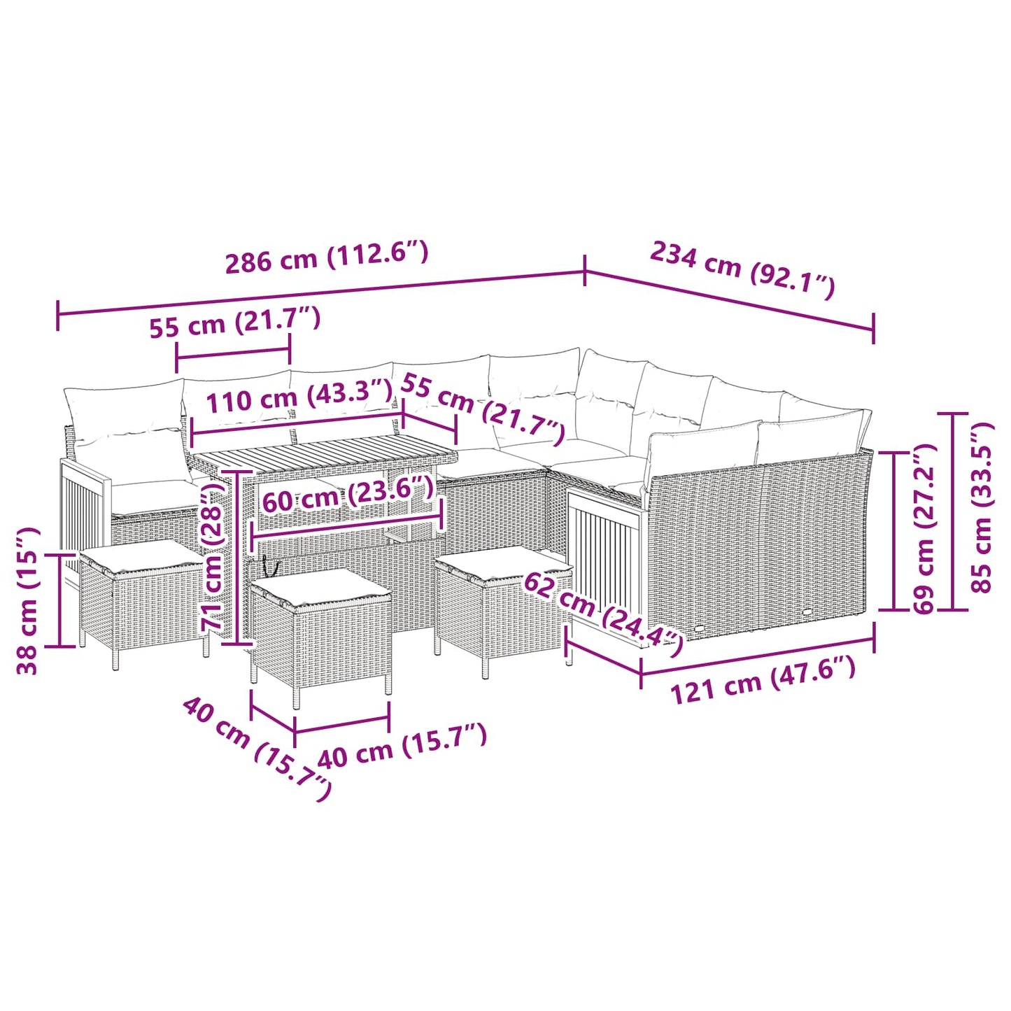 Tuinbankenset met kussen 13 pcs Beige en Crème