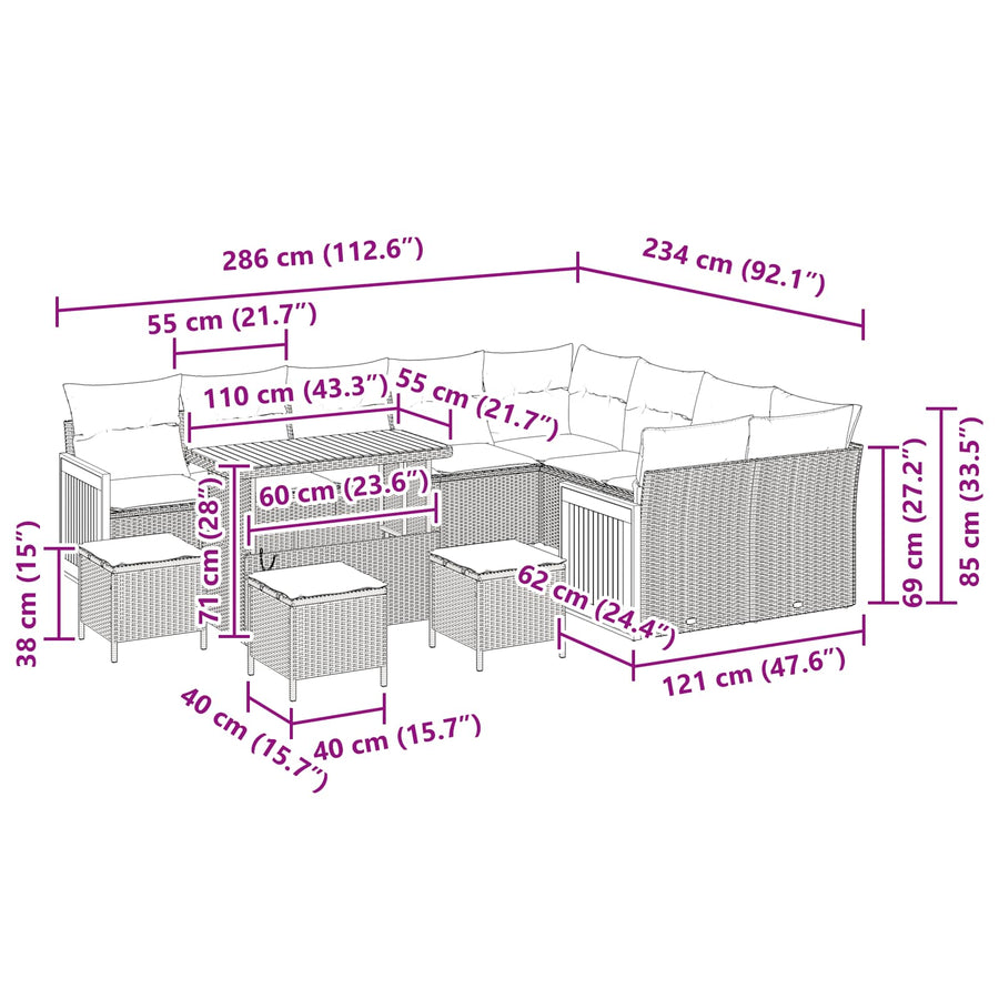 Tuinbankenset met kussen 13 pcs Beige en Crème