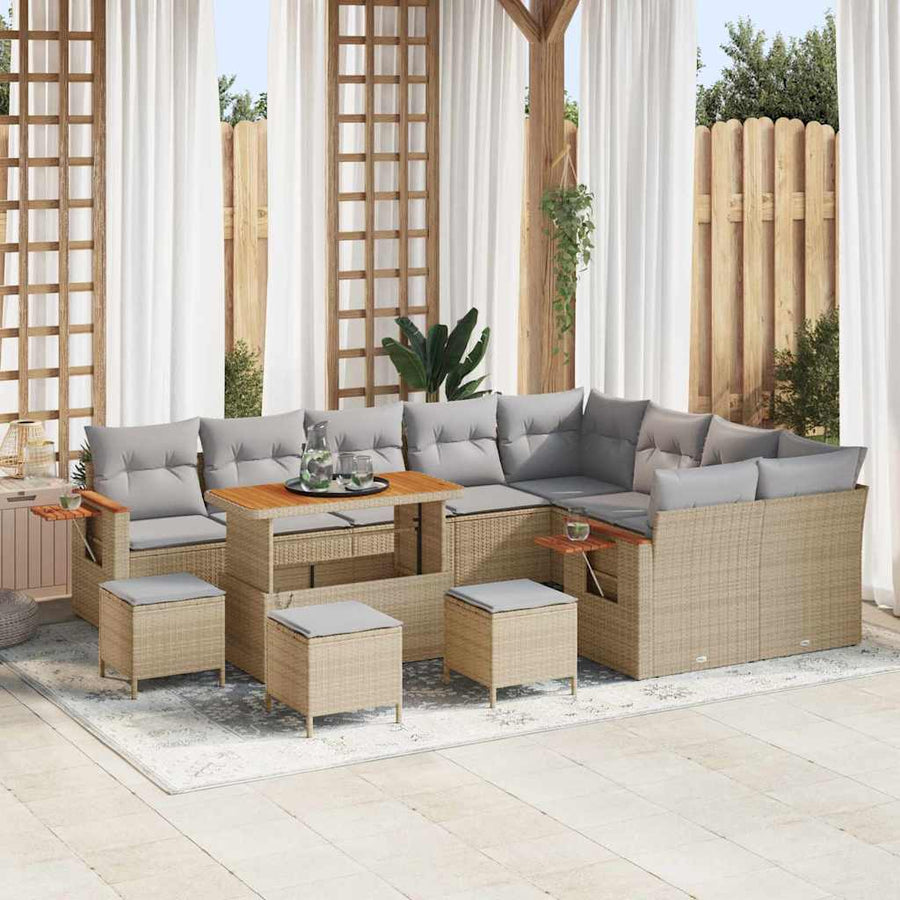 Tuinbankenset met kussen 13 pcs Beige en Licht Grijs