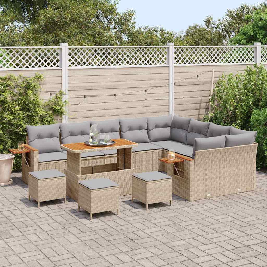 Tuinbankenset met kussen 13 pcs Beige en Licht Grijs