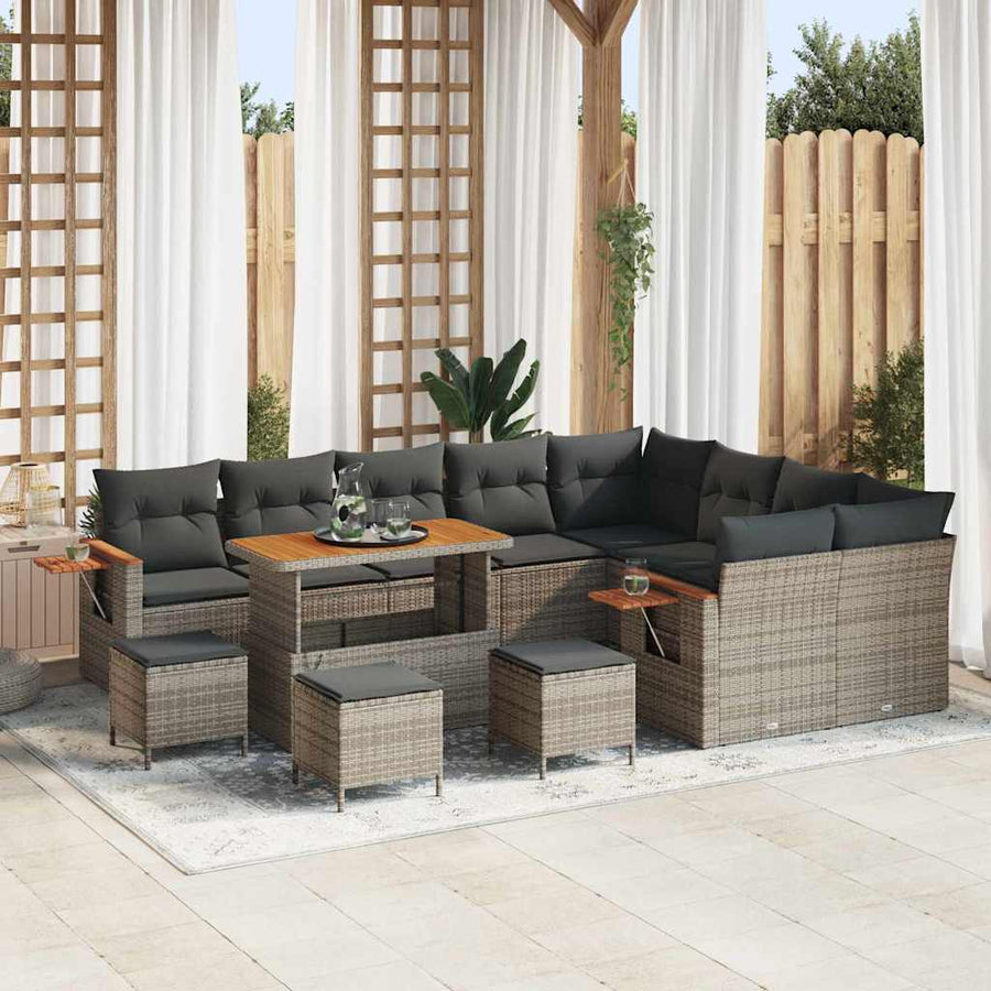 Tuinbankenset 13 pcs Grijs Poly rattan en gepoedercoat staal