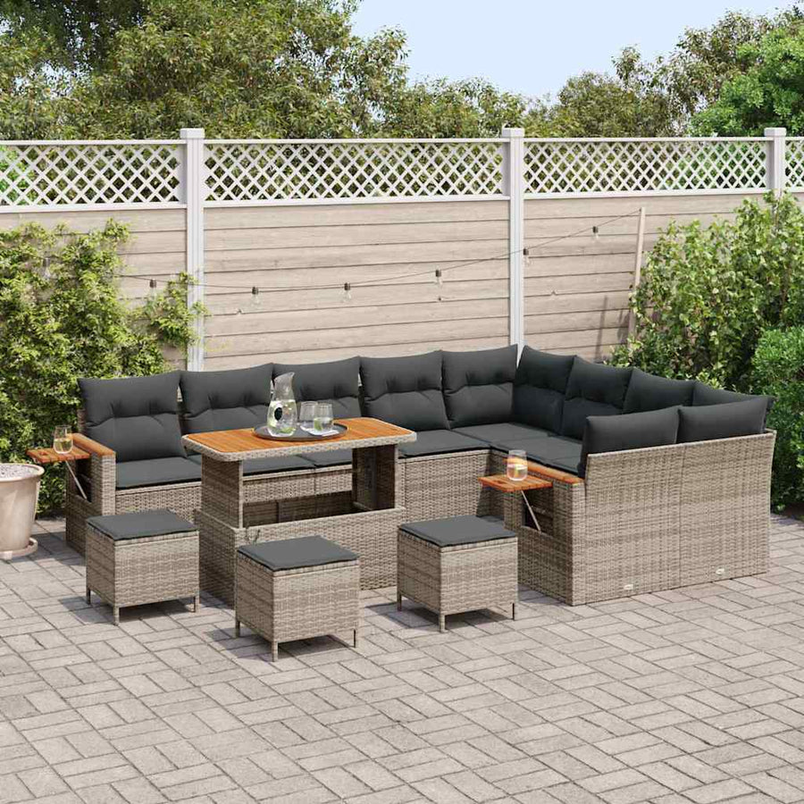 Tuinbankenset 13 pcs Grijs Poly rattan en gepoedercoat staal
