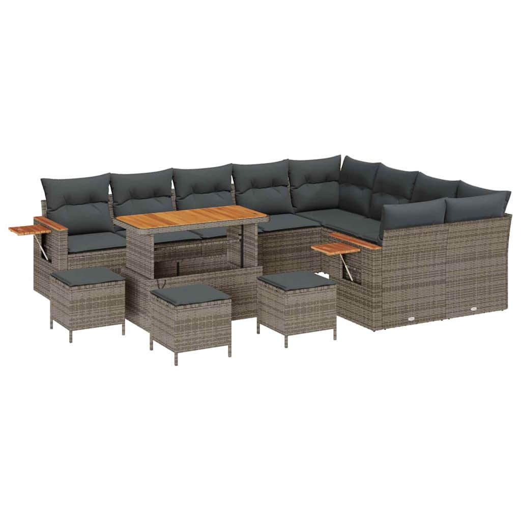 Tuinbankenset 13 pcs Grijs Poly rattan en gepoedercoat staal