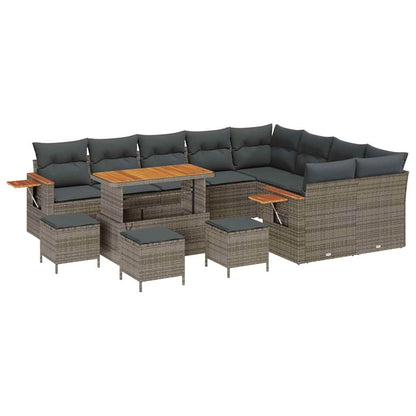 Tuinbankenset 13 pcs Grijs Poly rattan en gepoedercoat staal