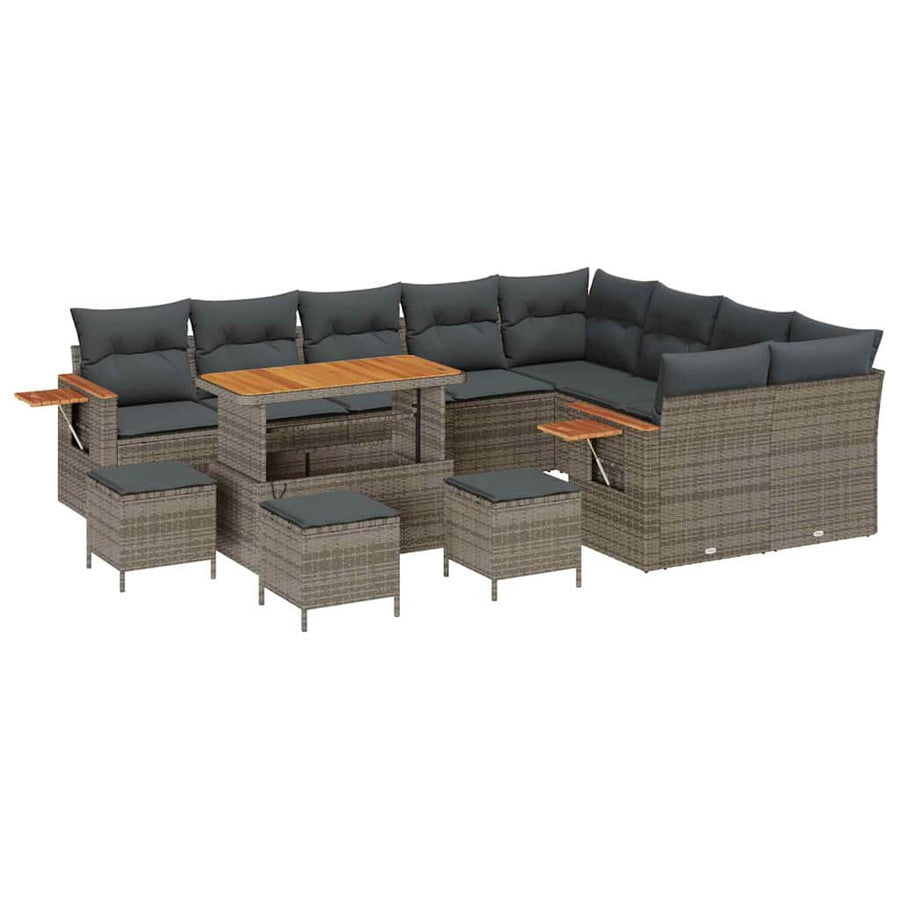Tuinbankenset 13 pcs Grijs Poly rattan en gepoedercoat staal