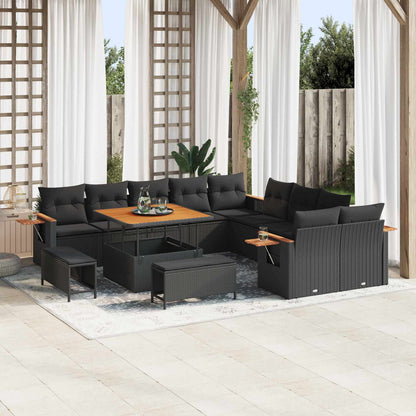 Tuinbankenset 13 pcs Zwart Poly rattan en gepoedercoat staal