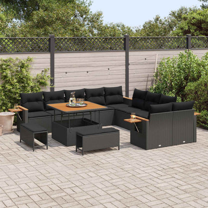 Tuinbankenset 13 pcs Zwart Poly rattan en gepoedercoat staal