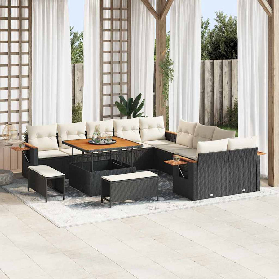 Tuinbankenset met kussen 13 pcs Zwart en Crème