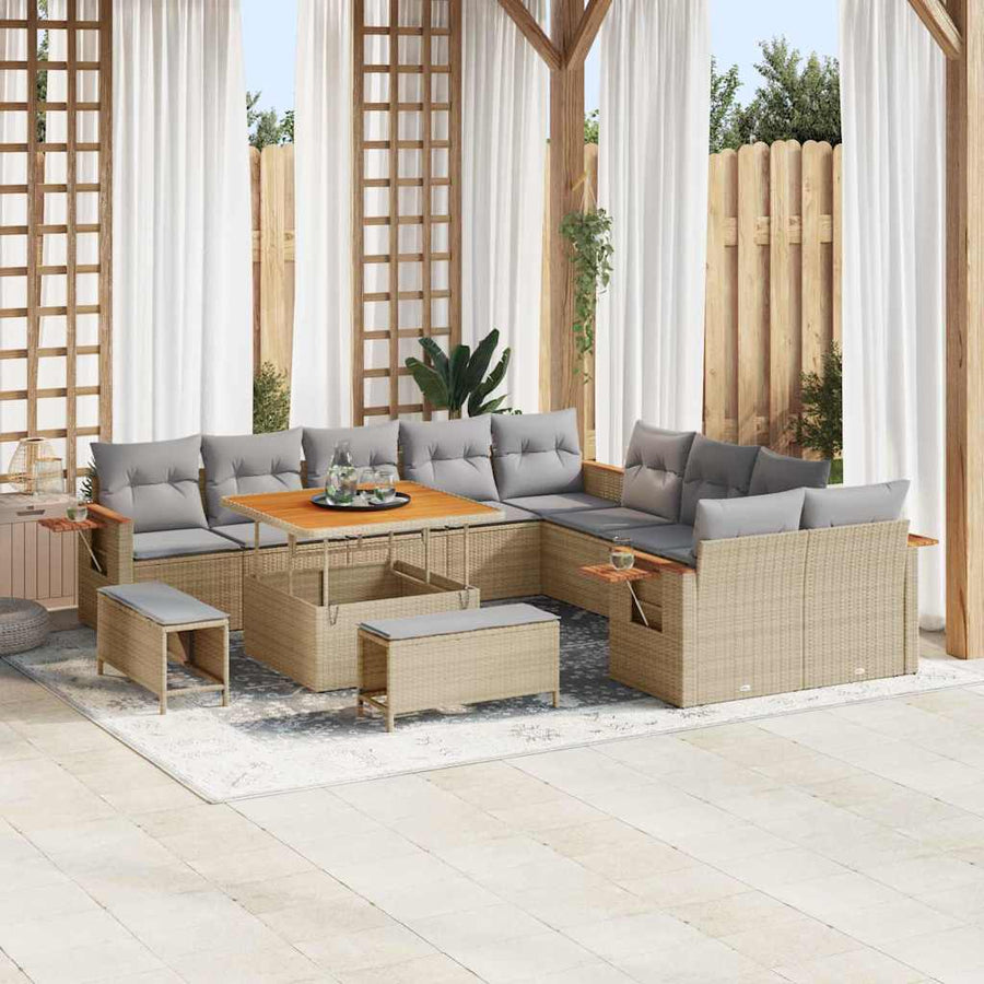 Tuinbankenset met kussen 13 pcs Beige en Licht Grijs