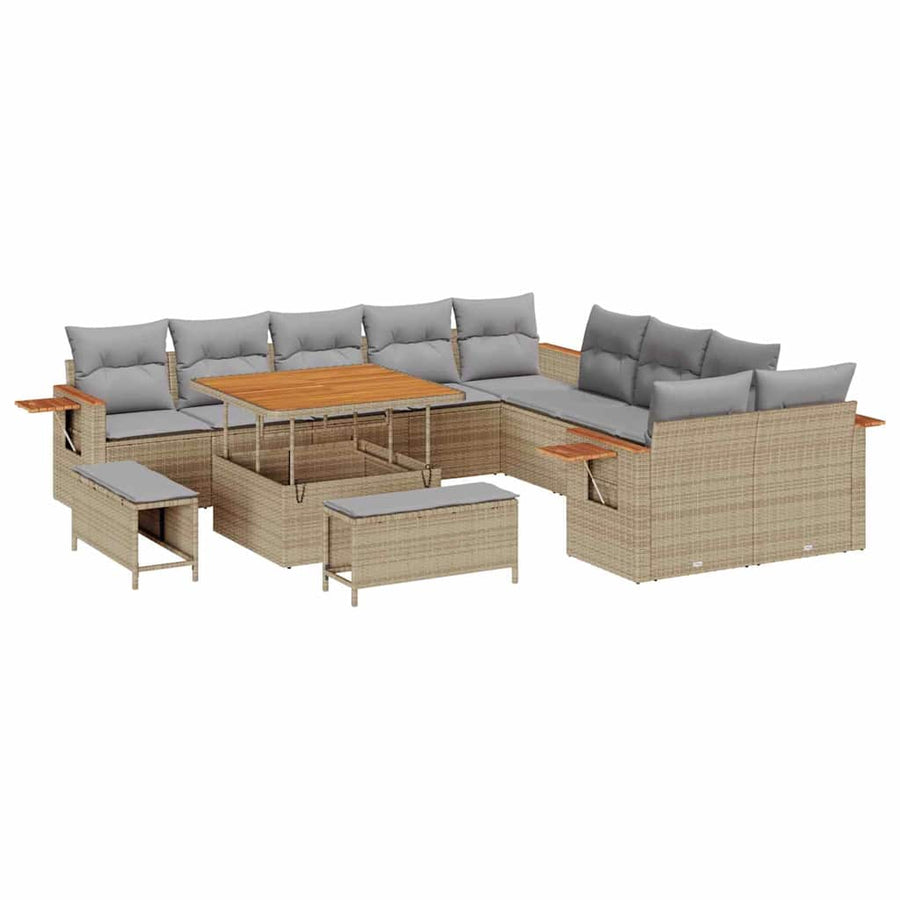 Tuinbankenset met kussen 13 pcs Beige en Licht Grijs