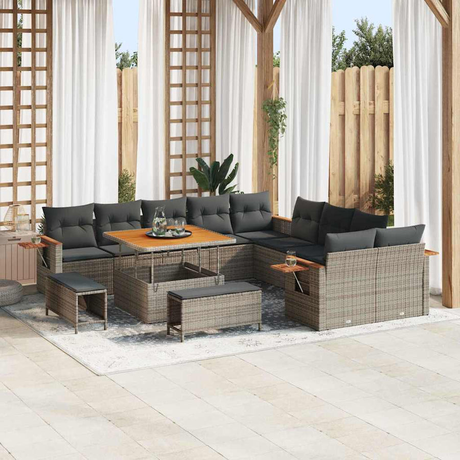 Tuinbankenset 13 pcs Grijs Poly rattan en gepoedercoat staal