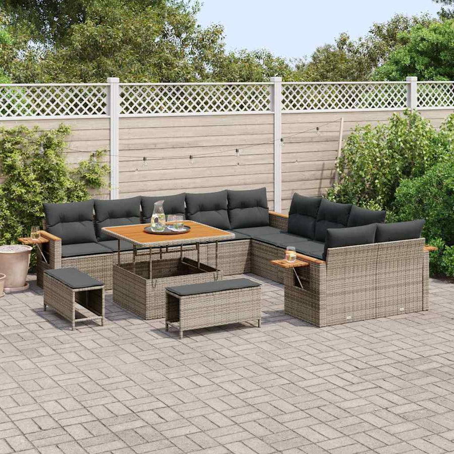 Tuinbankenset 13 pcs Grijs Poly rattan en gepoedercoat staal