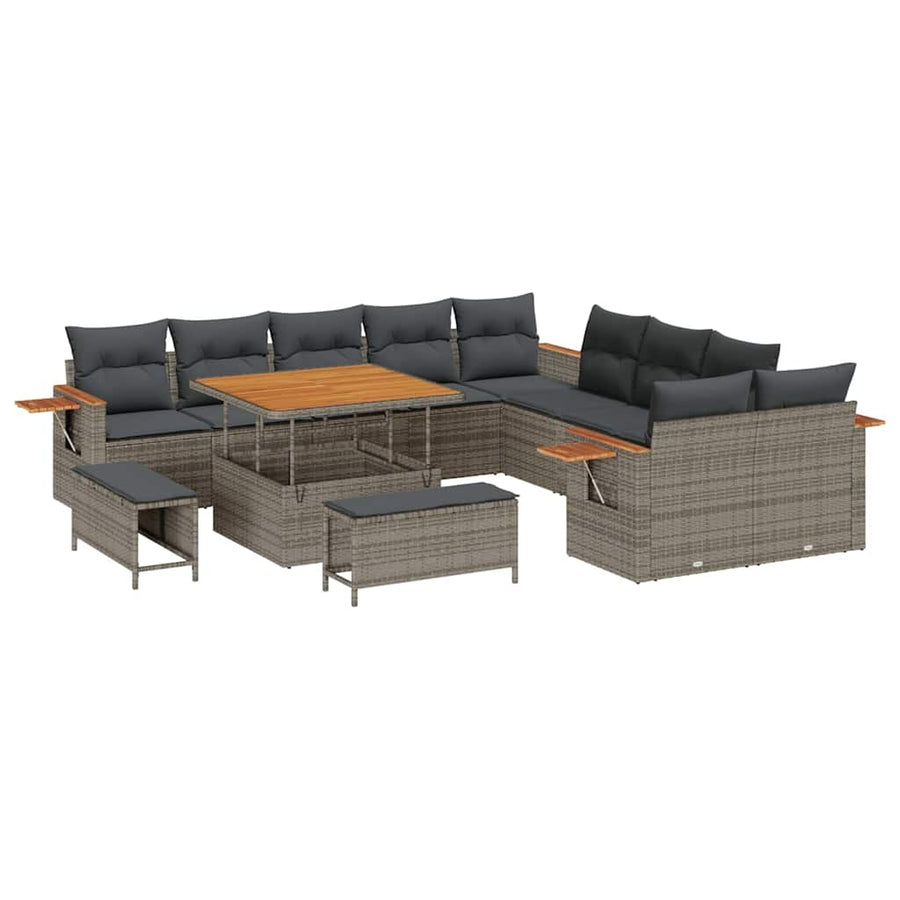 Tuinbankenset 13 pcs Grijs Poly rattan en gepoedercoat staal