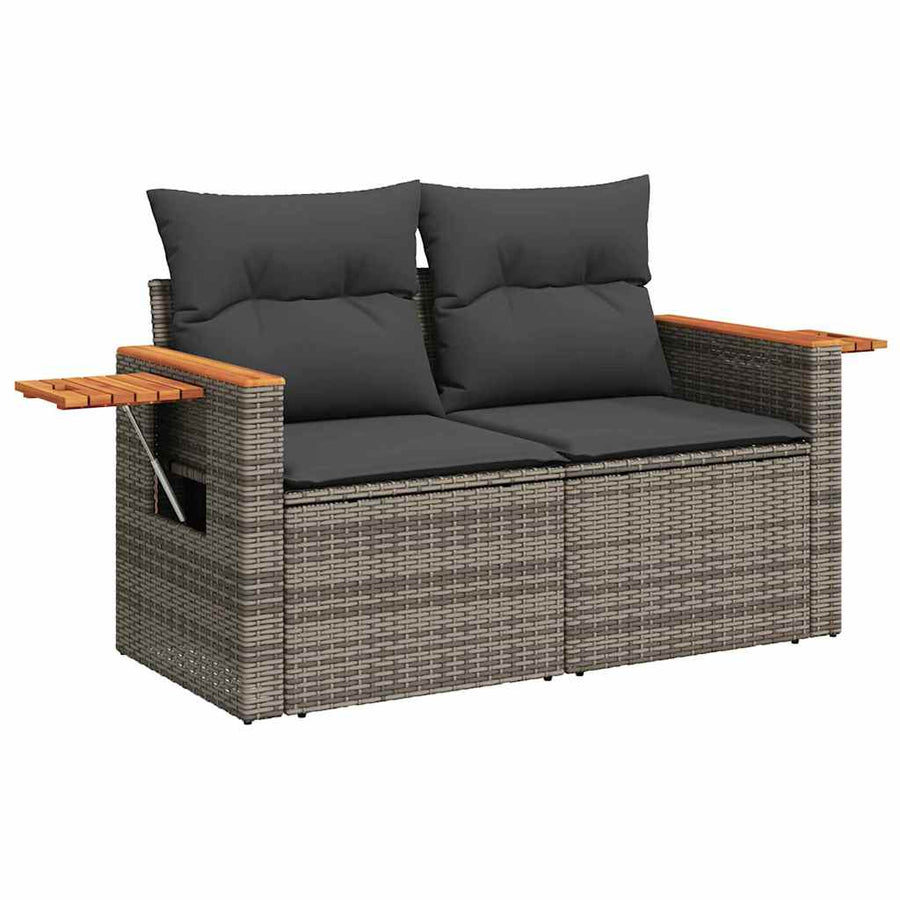 Tuinbankenset 13 pcs Grijs Poly rattan en gepoedercoat staal