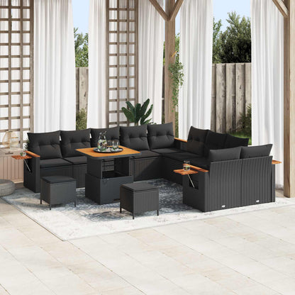 Tuinbankenset 13 pcs Zwart Poly rattan en gepoedercoat staal