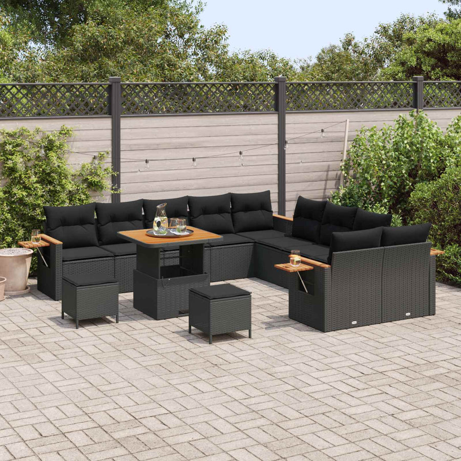 Tuinbankenset 13 pcs Zwart Poly rattan en gepoedercoat staal