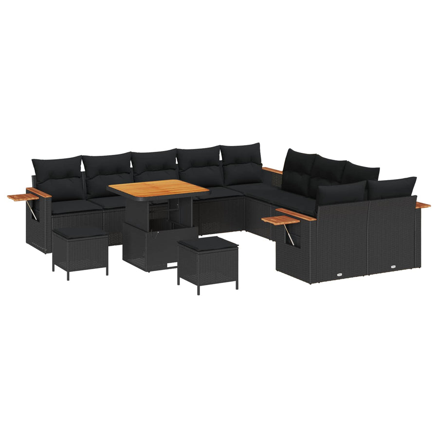 Tuinbankenset 13 pcs Zwart Poly rattan en gepoedercoat staal