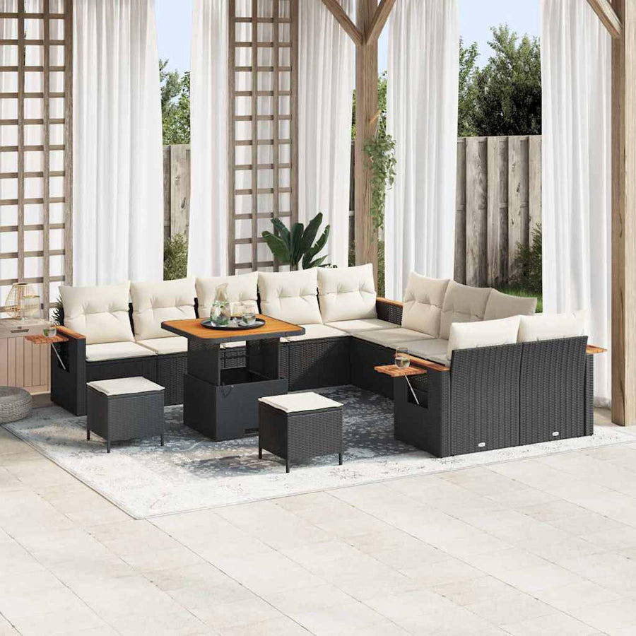 Tuinbankenset met kussen 13 pcs Zwart en Crème