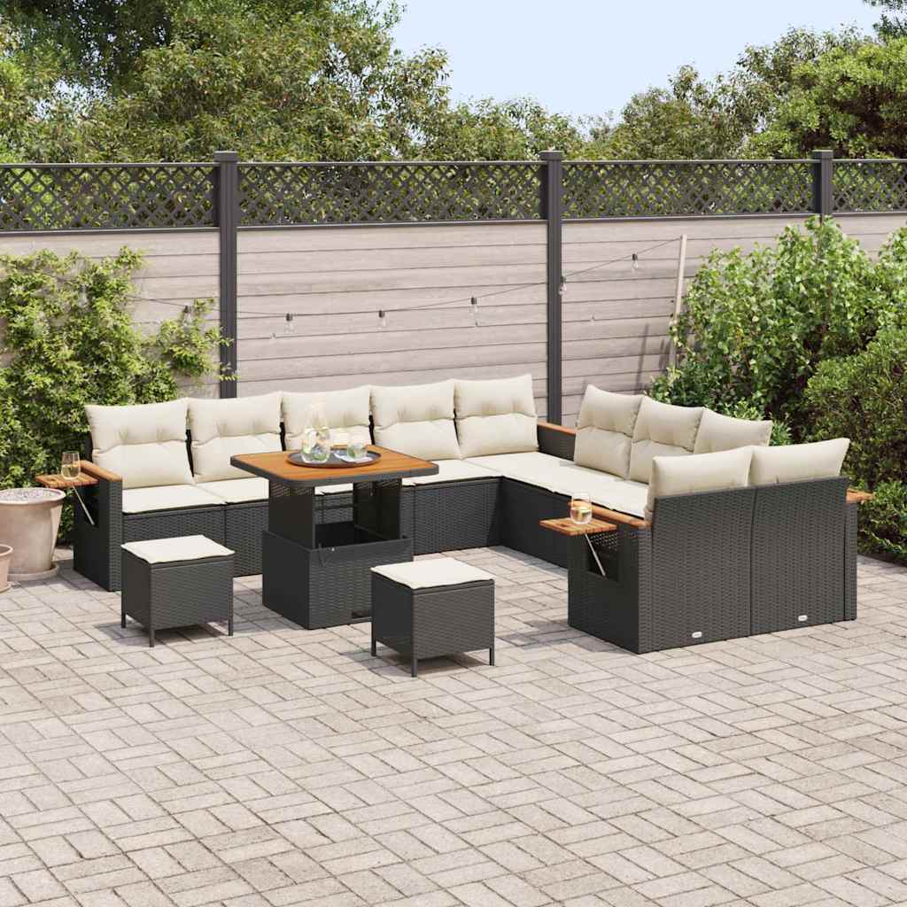 Tuinbankenset met kussen 13 pcs Zwart en Crème