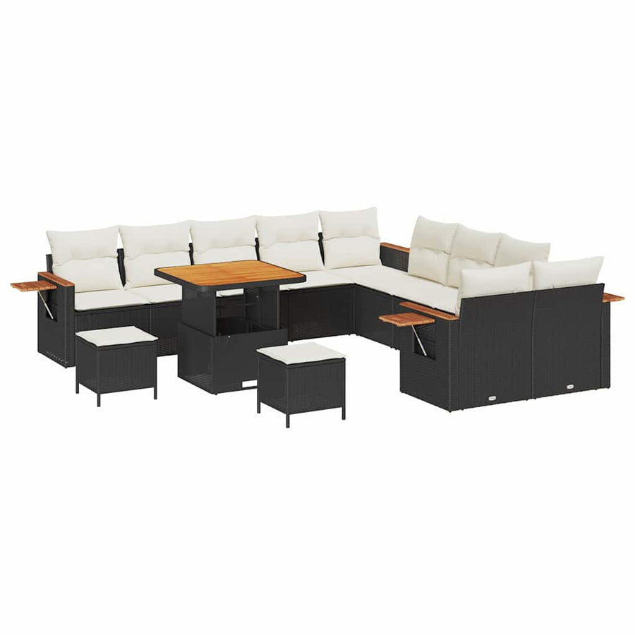 Tuinbankenset met kussen 13 pcs Zwart en Crème