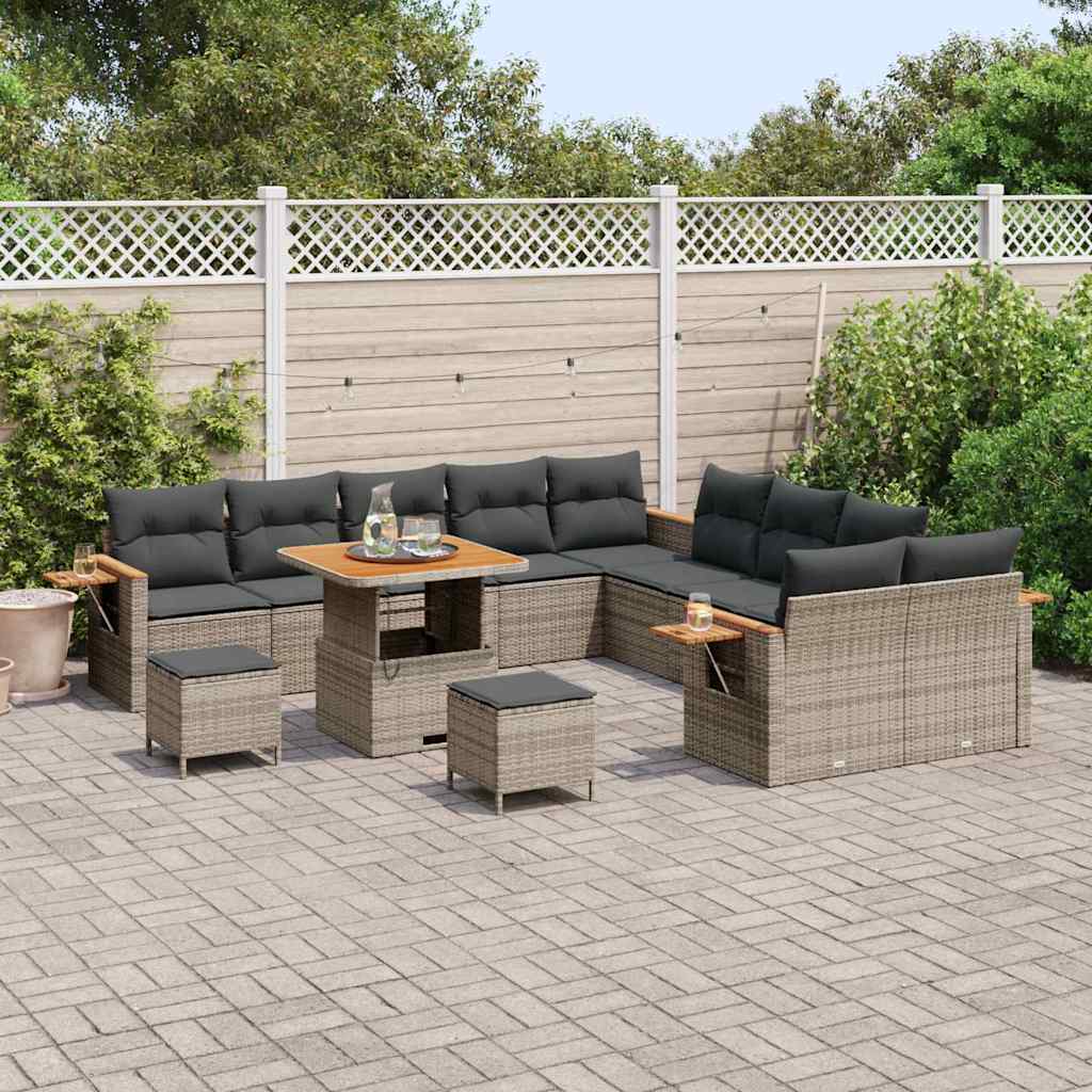 Tuinbankenset 13 pcs Grijs Poly rattan en gepoedercoat staal