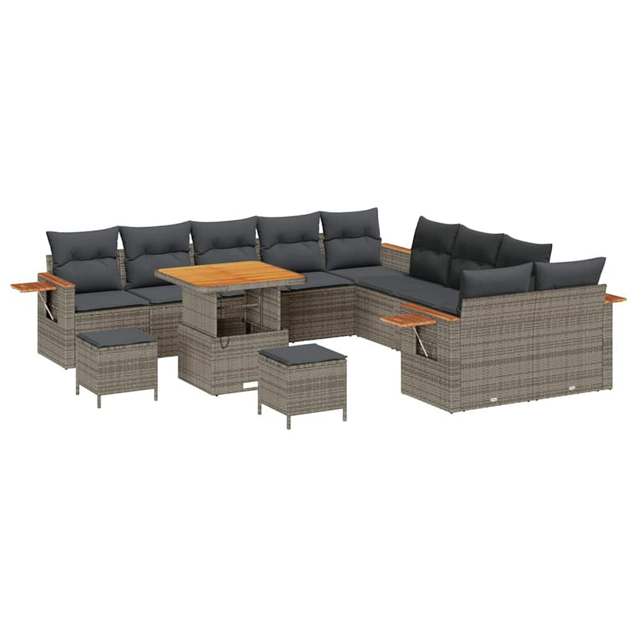Tuinbankenset 13 pcs Grijs Poly rattan en gepoedercoat staal