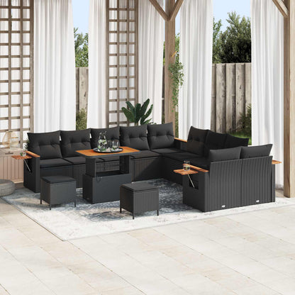 Tuinbankenset 13 pcs Zwart Poly rattan en gepoedercoat staal