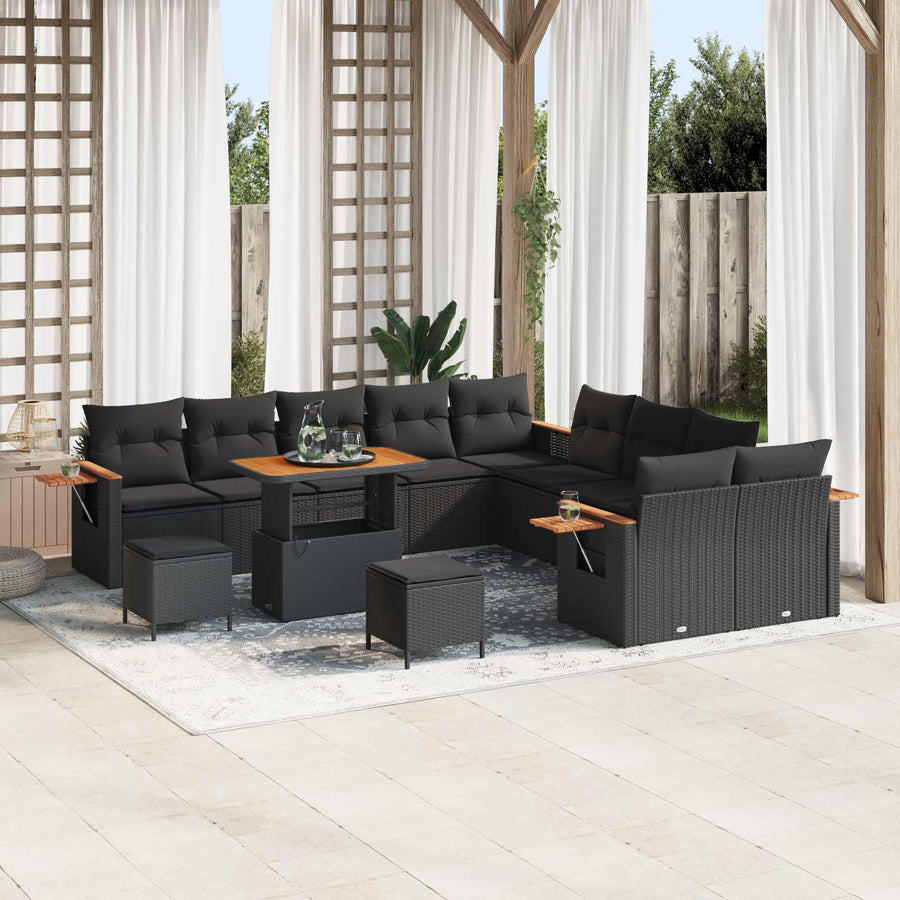 Tuinbankenset 13 pcs Zwart Poly rattan en gepoedercoat staal