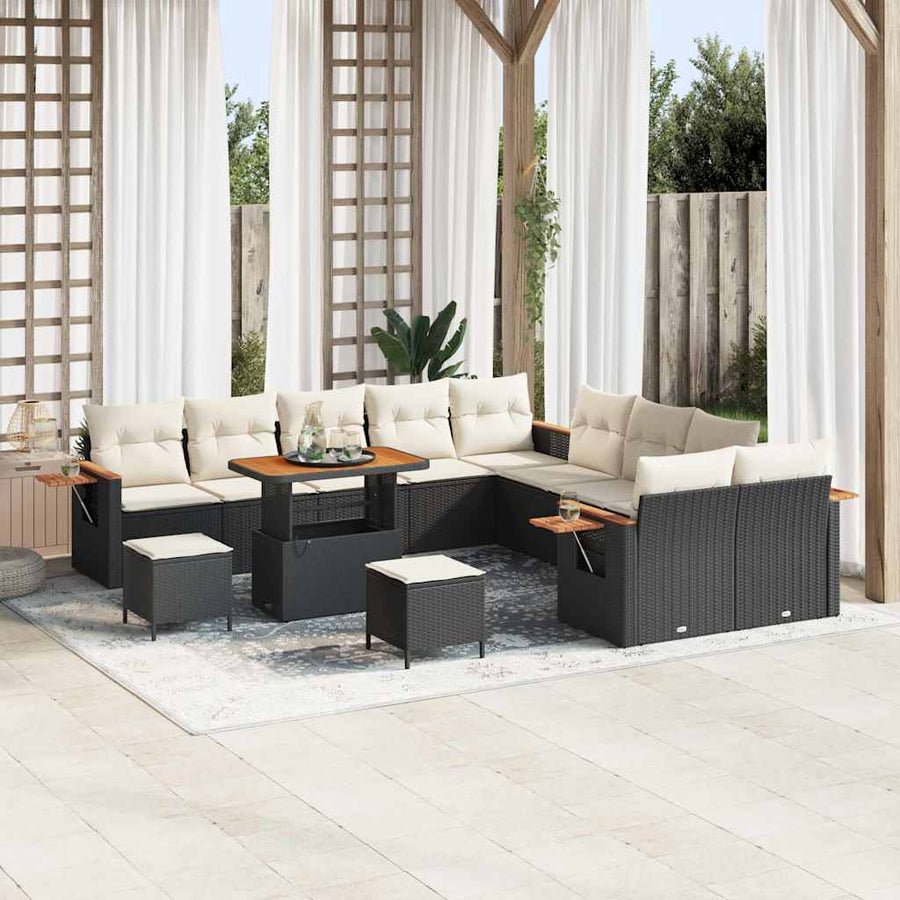 Tuinbankenset met kussen 13 pcs Zwart en Crème