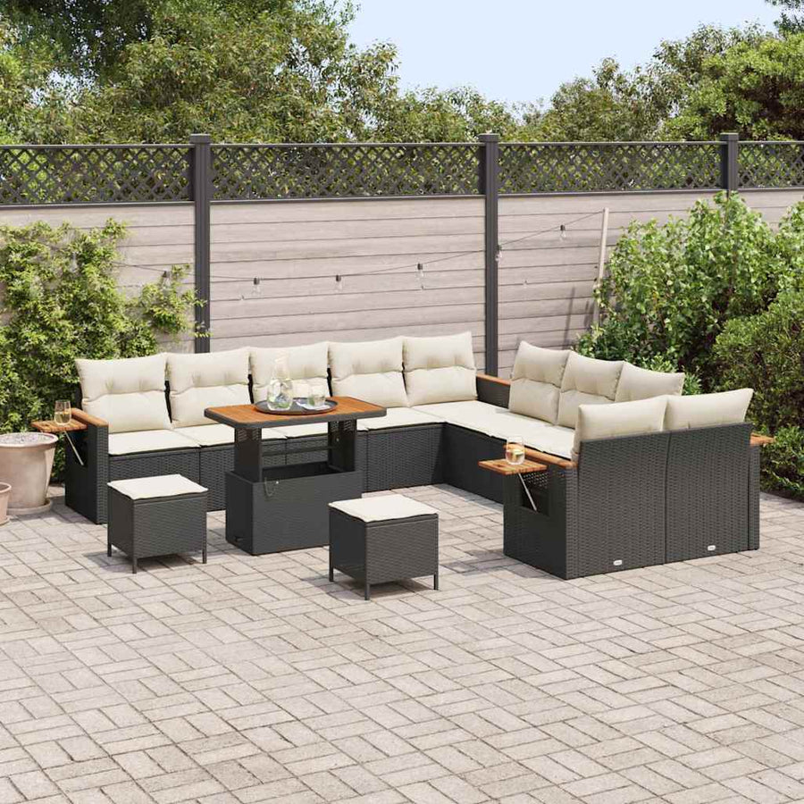 Tuinbankenset met kussen 13 pcs Zwart en Crème