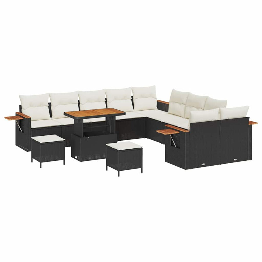 Tuinbankenset met kussen 13 pcs Zwart en Crème