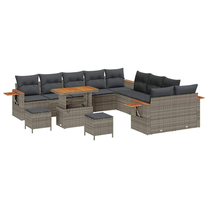 Tuinbankenset 13 pcs Grijs Poly rattan en gepoedercoat staal