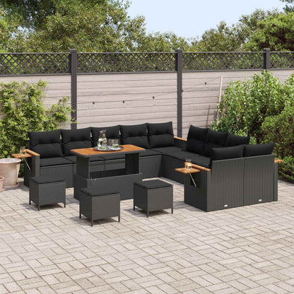 Tuinbankenset 14 pcs Zwart Poly rattan en gepoedercoat staal