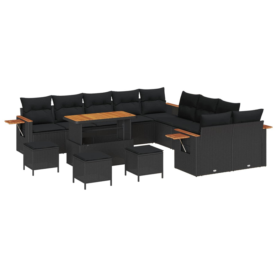Tuinbankenset 14 pcs Zwart Poly rattan en gepoedercoat staal