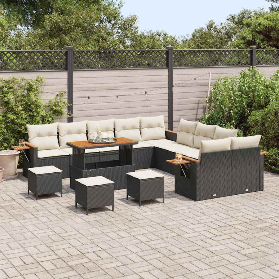Tuinbankenset met kussen 14 pcs Zwart en Crème