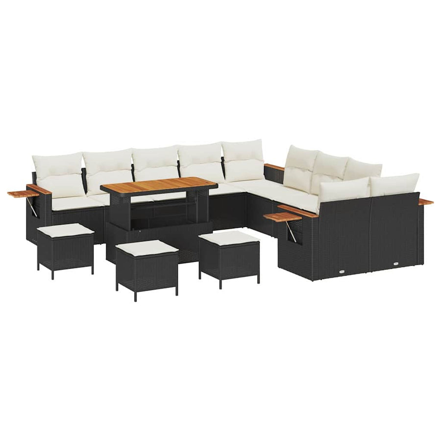 Tuinbankenset met kussen 14 pcs Zwart en Crème