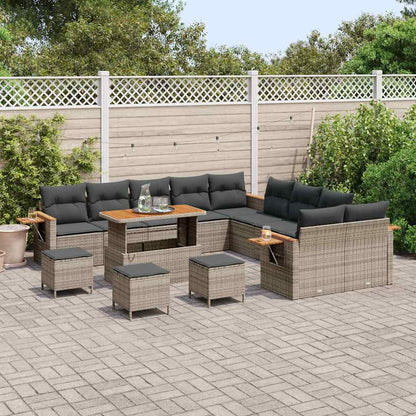 Tuinbankenset 14 pcs Grijs Poly rattan en gepoedercoat staal