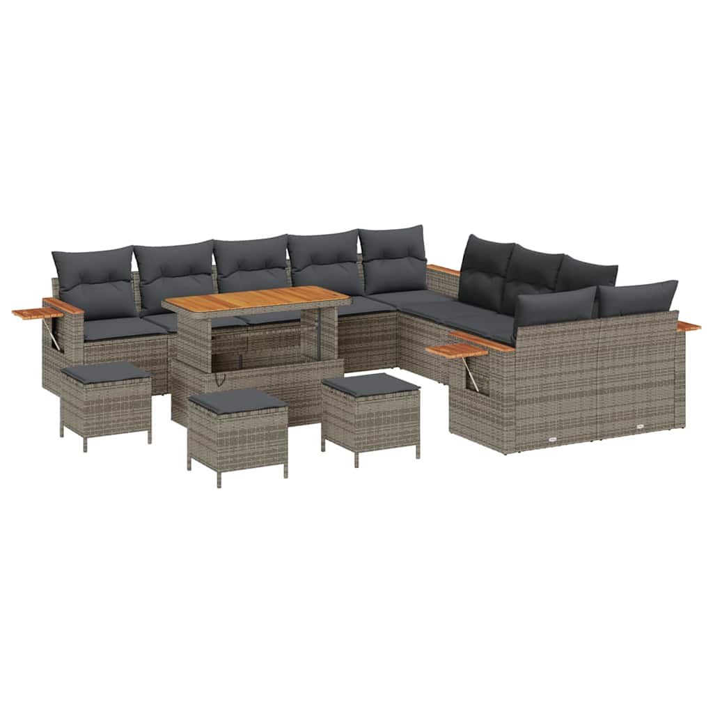 Tuinbankenset 14 pcs Grijs Poly rattan en gepoedercoat staal